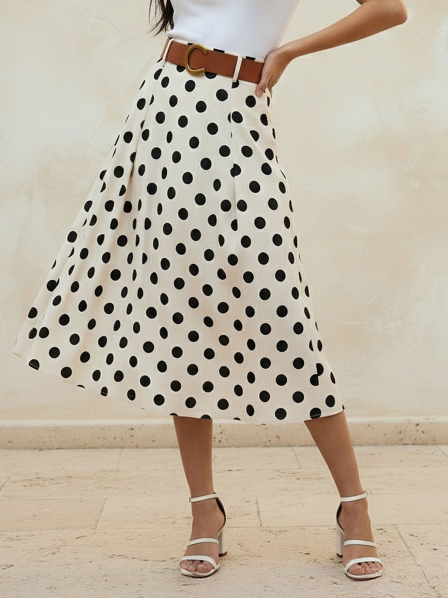 Midi Cotton A-Line Skirt with Polka Dot Print