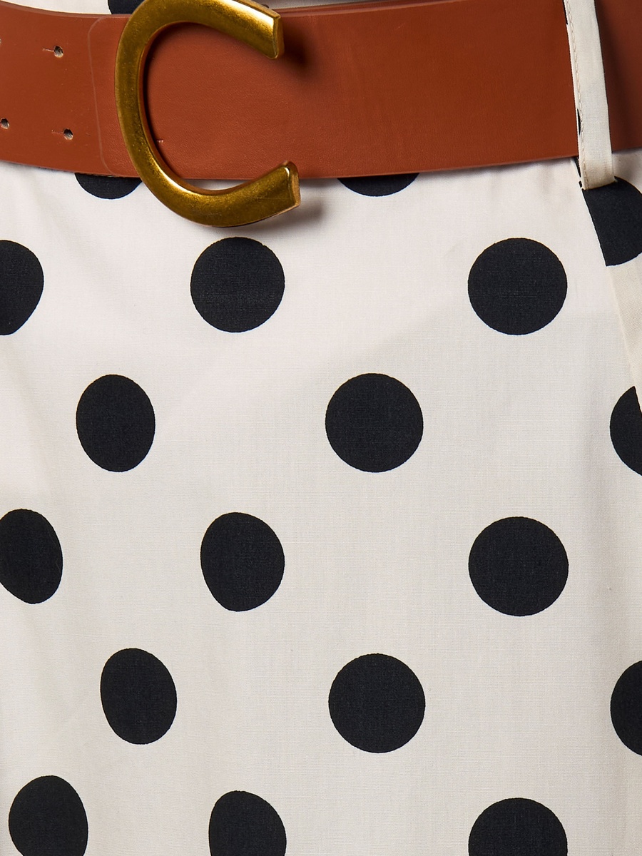 Midi Cotton A-Line Skirt with Polka Dot Print