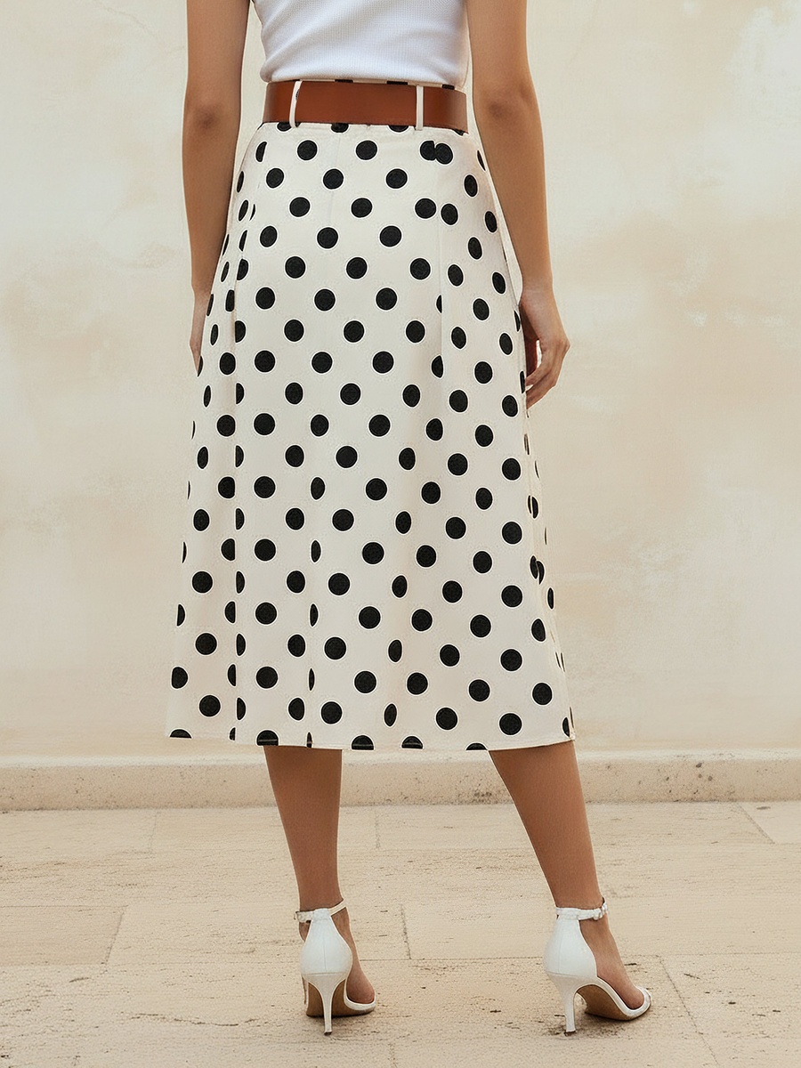 Midi Cotton A-Line Skirt with Polka Dot Print