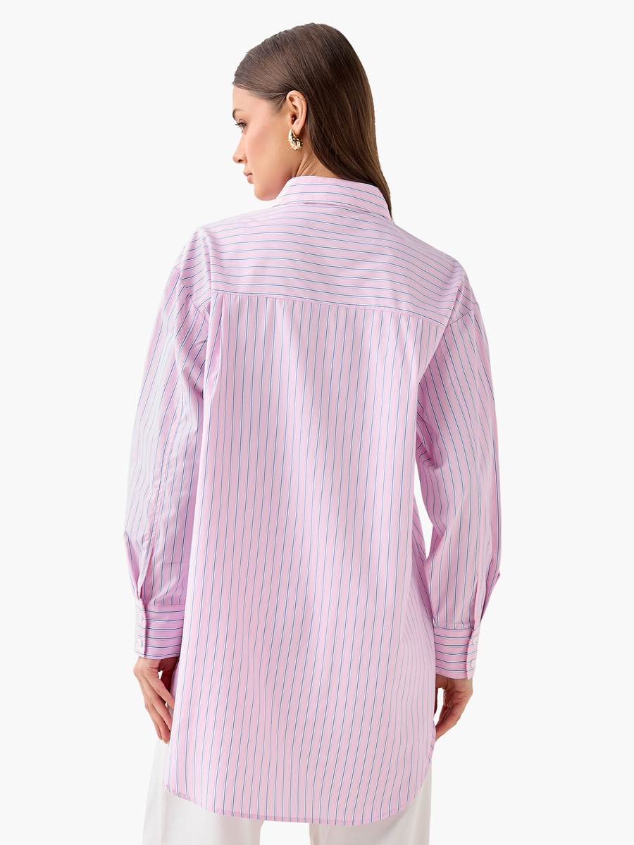 Regular Fit Striped Longline Shirt with Long Sleeves
