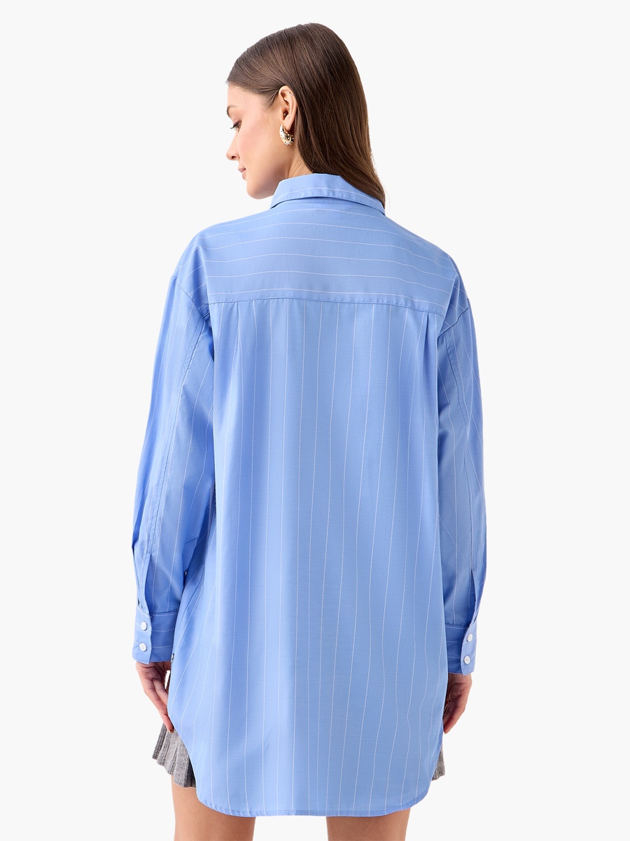 Regular Fit Striped Longline Shirt with Long Sleeves