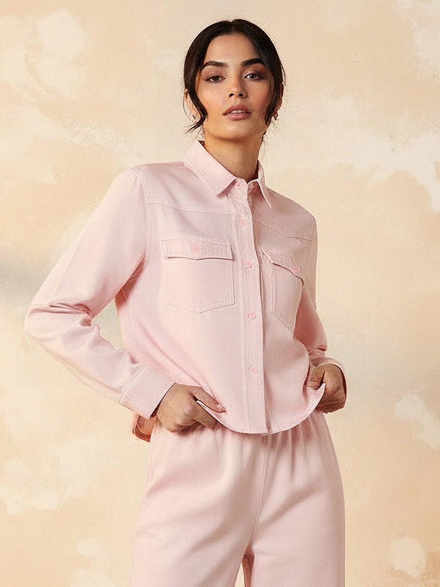 Lyocell Crop Denim Shirt with Pockets