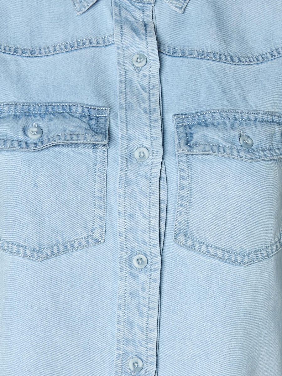 Lyocell Crop Denim Shirt with Pockets