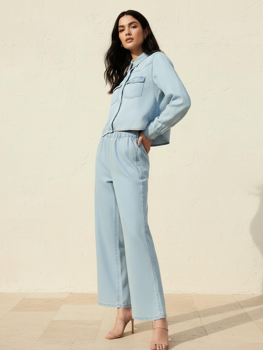 Lyocell Crop Denim Shirt with Pockets