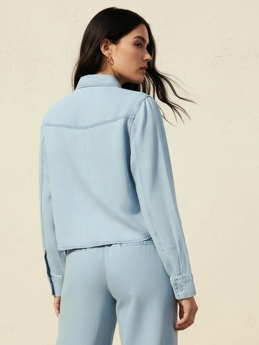 Lyocell Crop Denim Shirt with Pockets