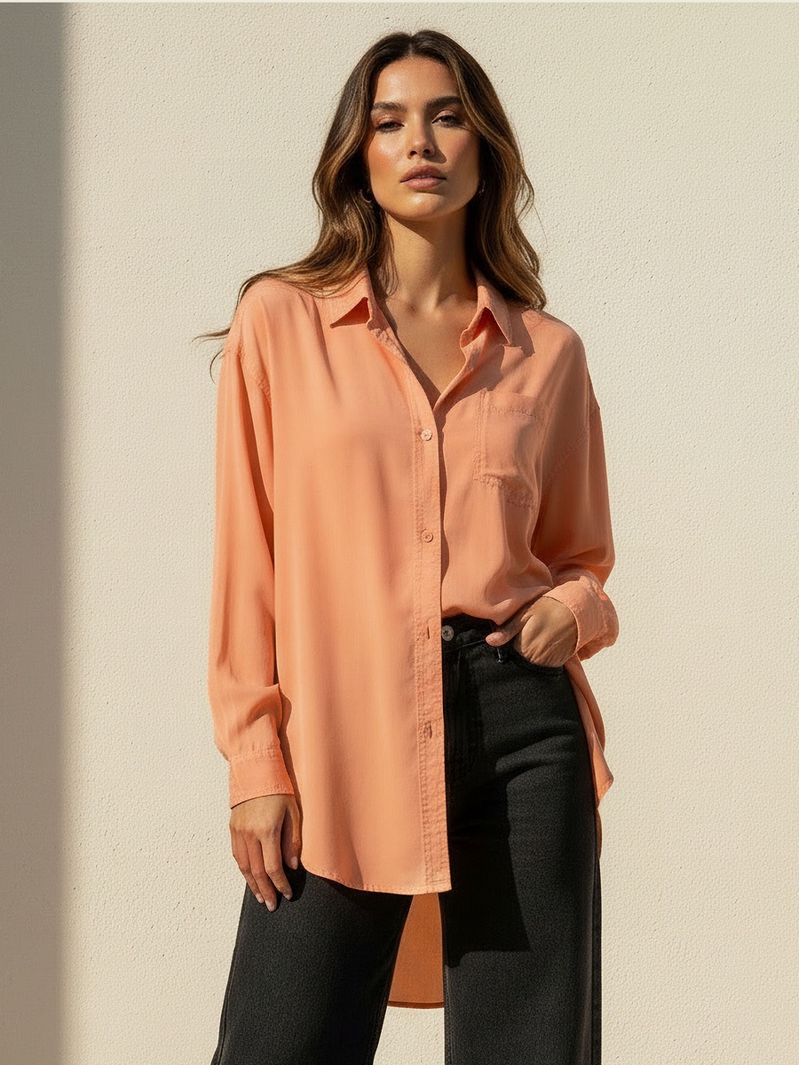 Tencel Longline Shirt with Chest Pocket
