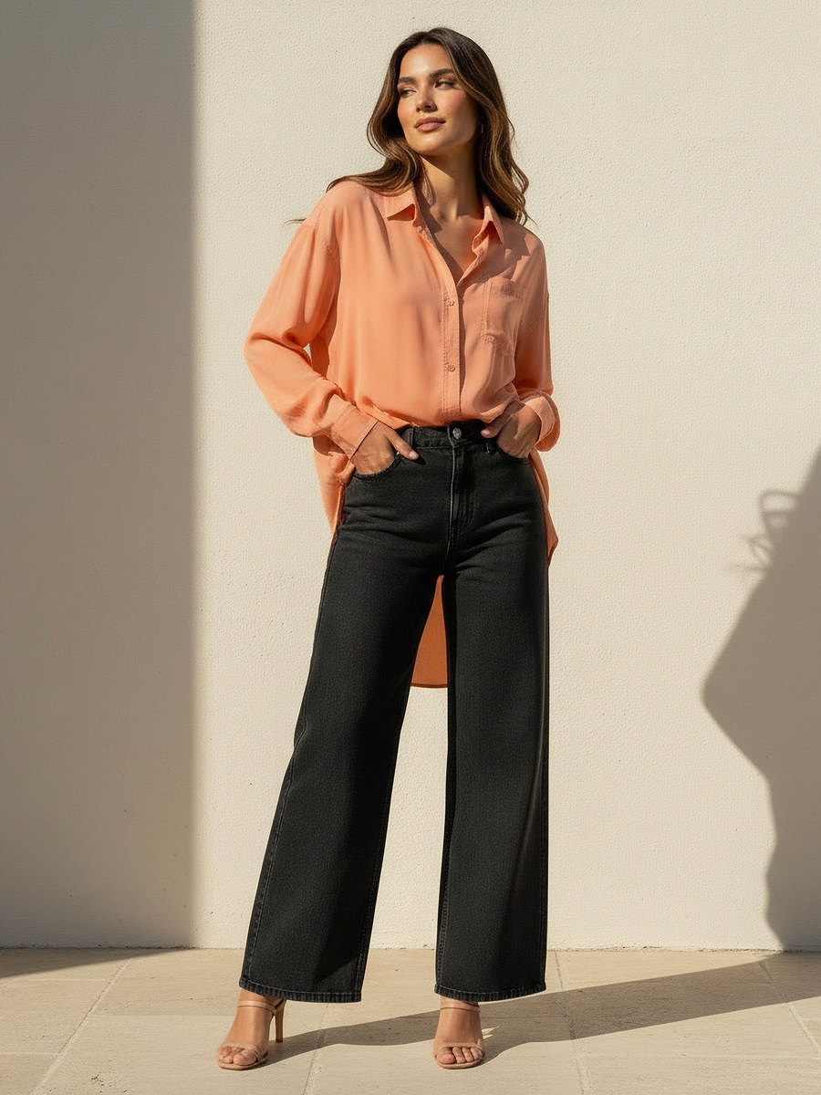 Tencel Longline Shirt with Chest Pocket