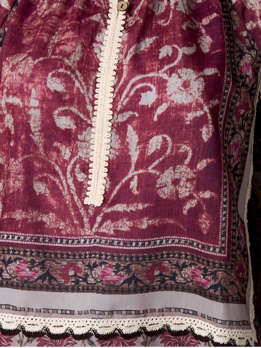 Top with 3/4 Puff Sleeves and Floral Print