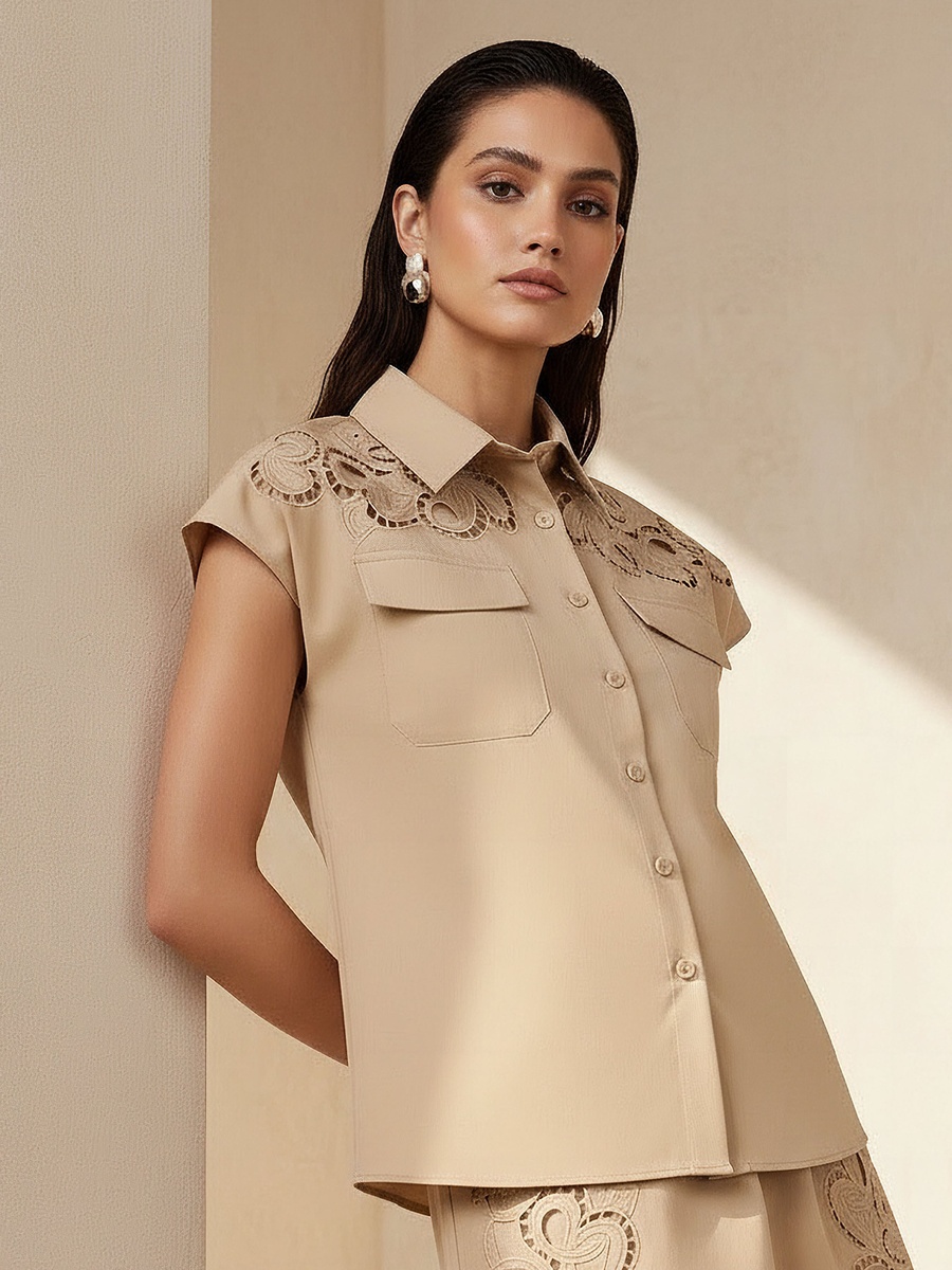 Cotton Shirt with Lace Embroidery