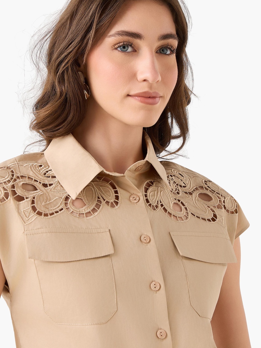 Cotton Shirt with Lace Embroidery