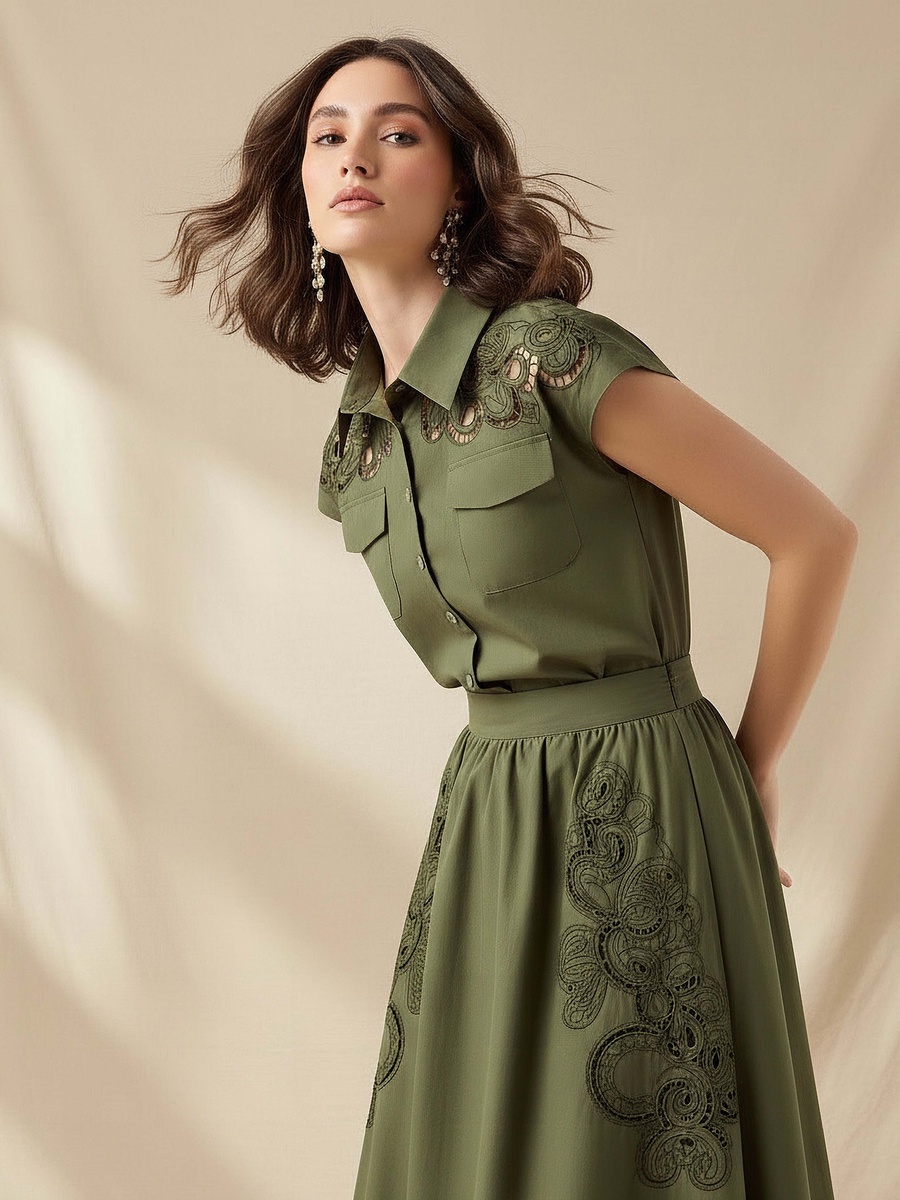 Cotton Shirt with Lace Embroidery