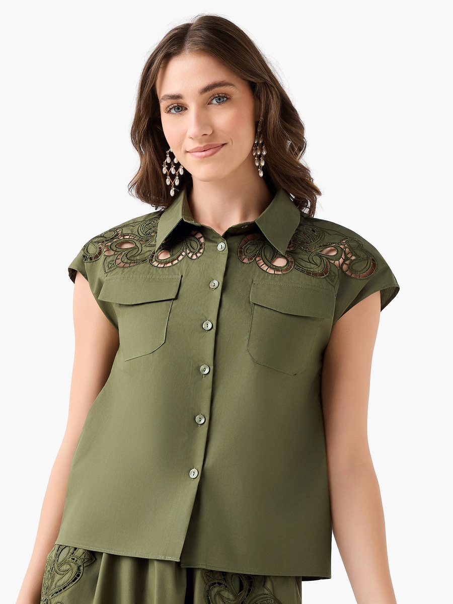Cotton Shirt with Lace Embroidery