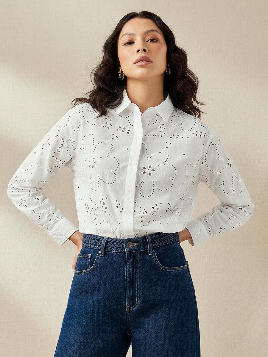 Cotton Shirt with Schiffli Embroidery