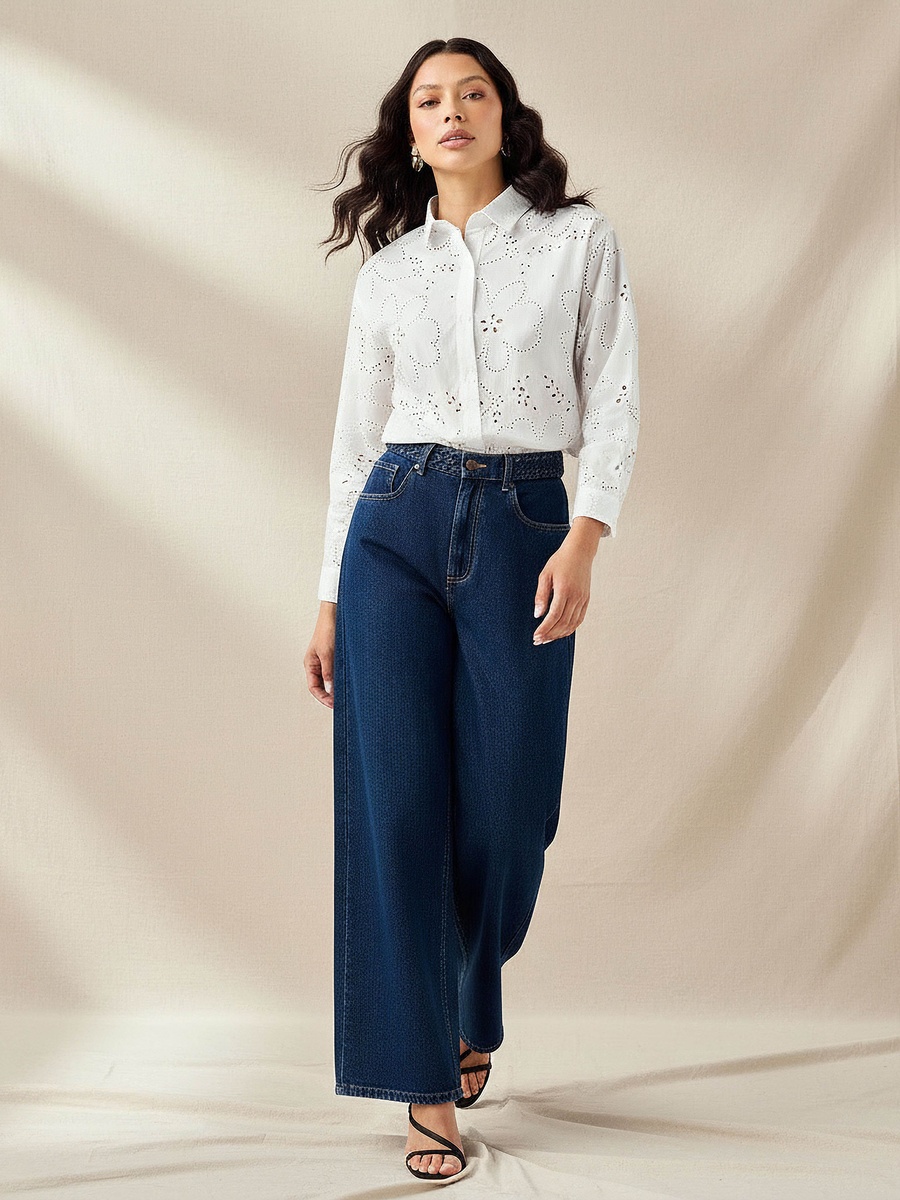 Cotton Shirt with Schiffli Embroidery