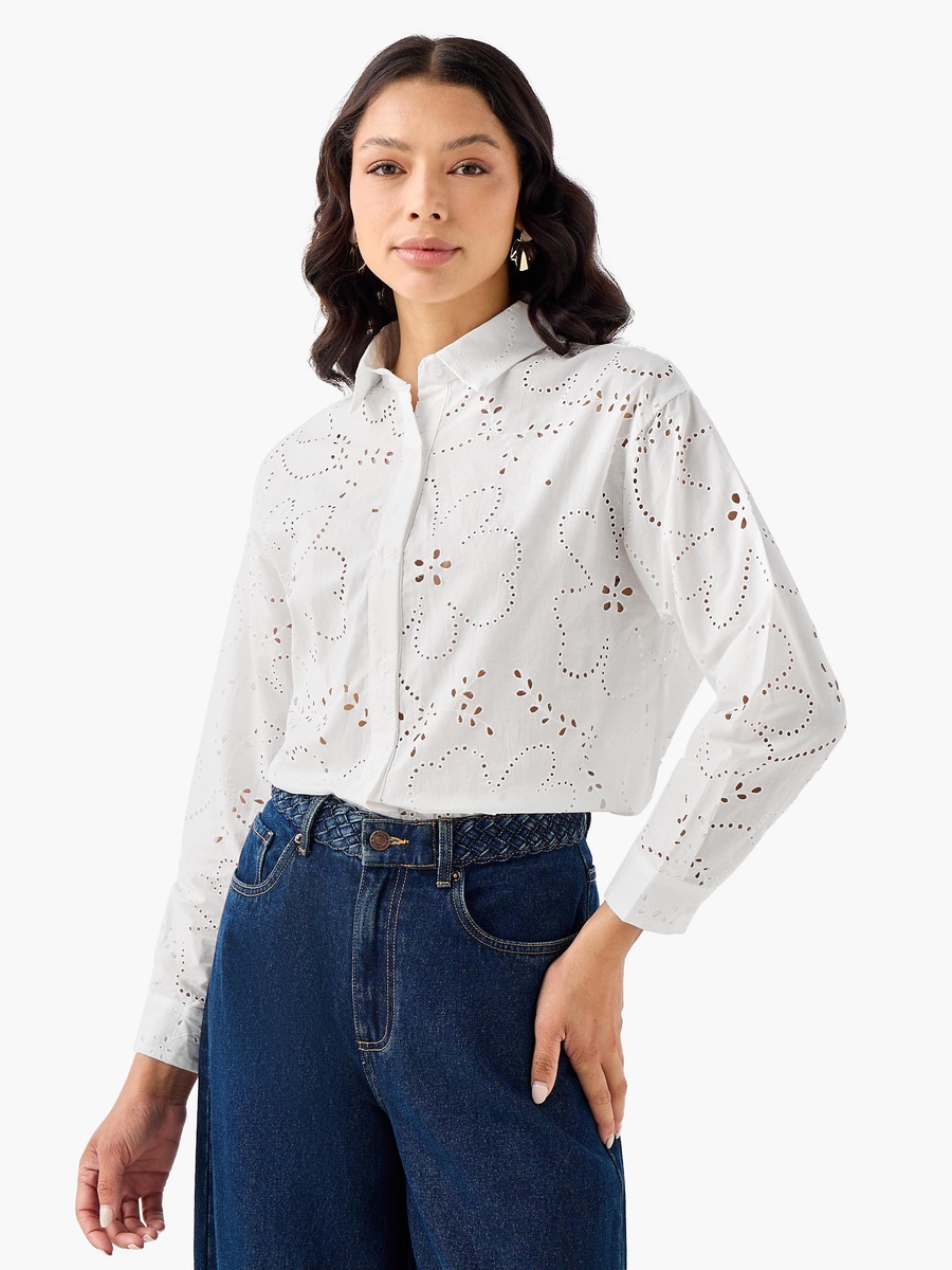 Cotton Shirt with Schiffli Embroidery
