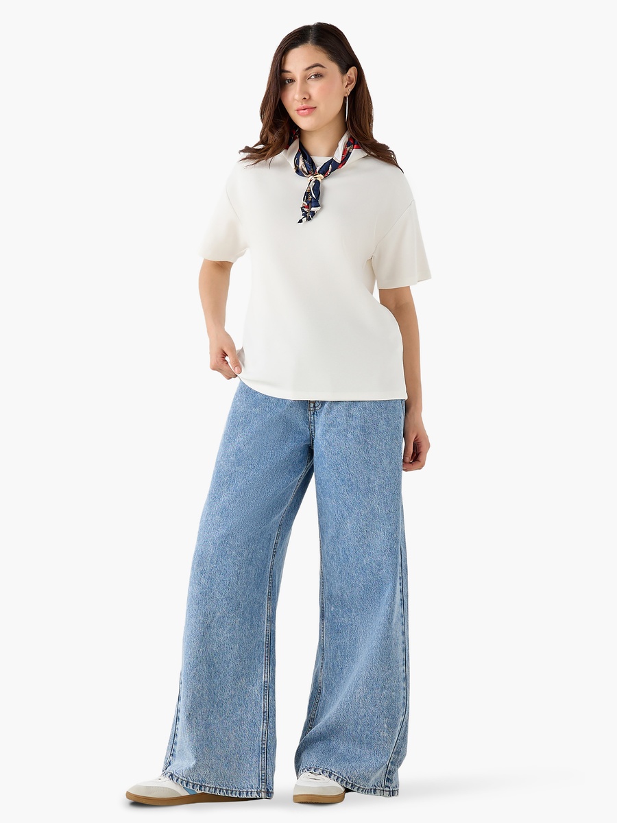 Boxy Fit T-Shirt with Attached Scarf Detail