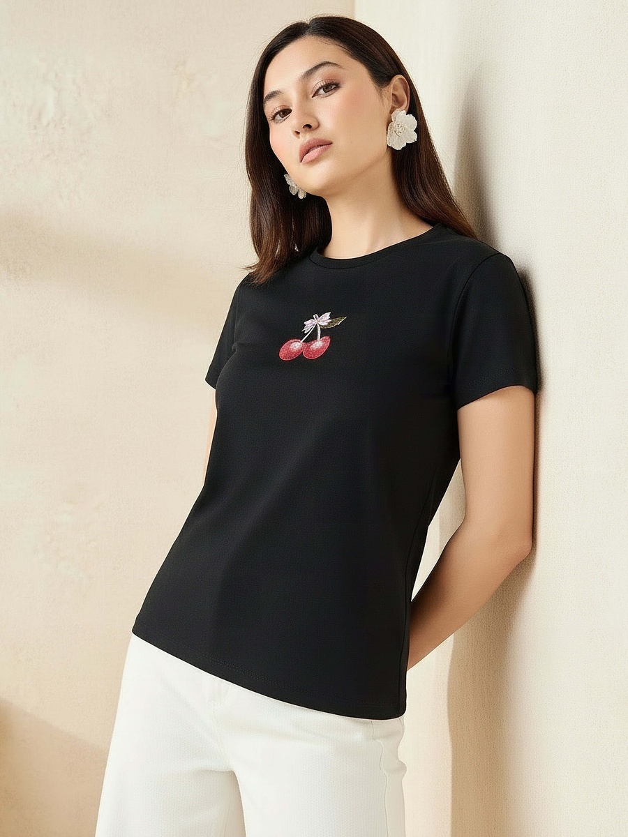 Cotton T-Shirt with Embroidery