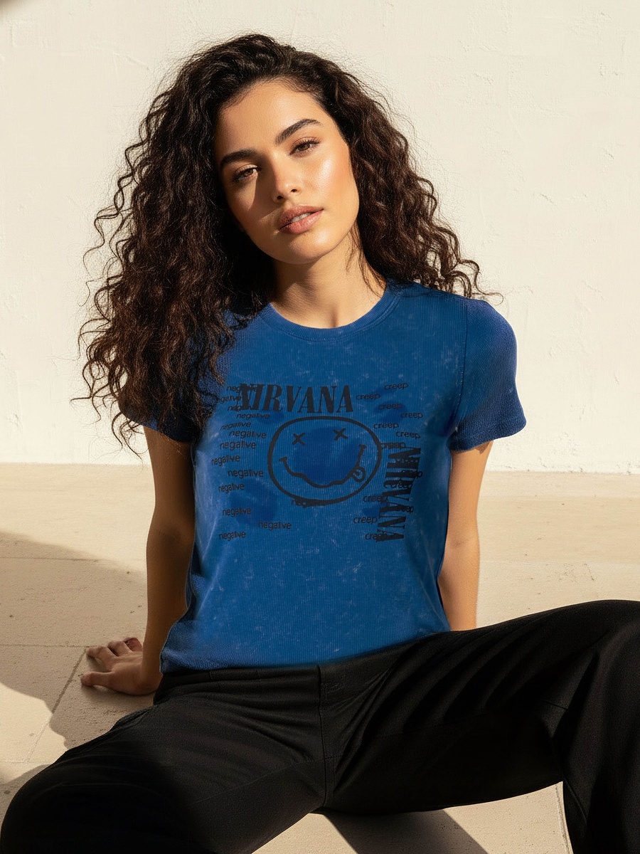 Cotton T-Shirt with Nirvana Print