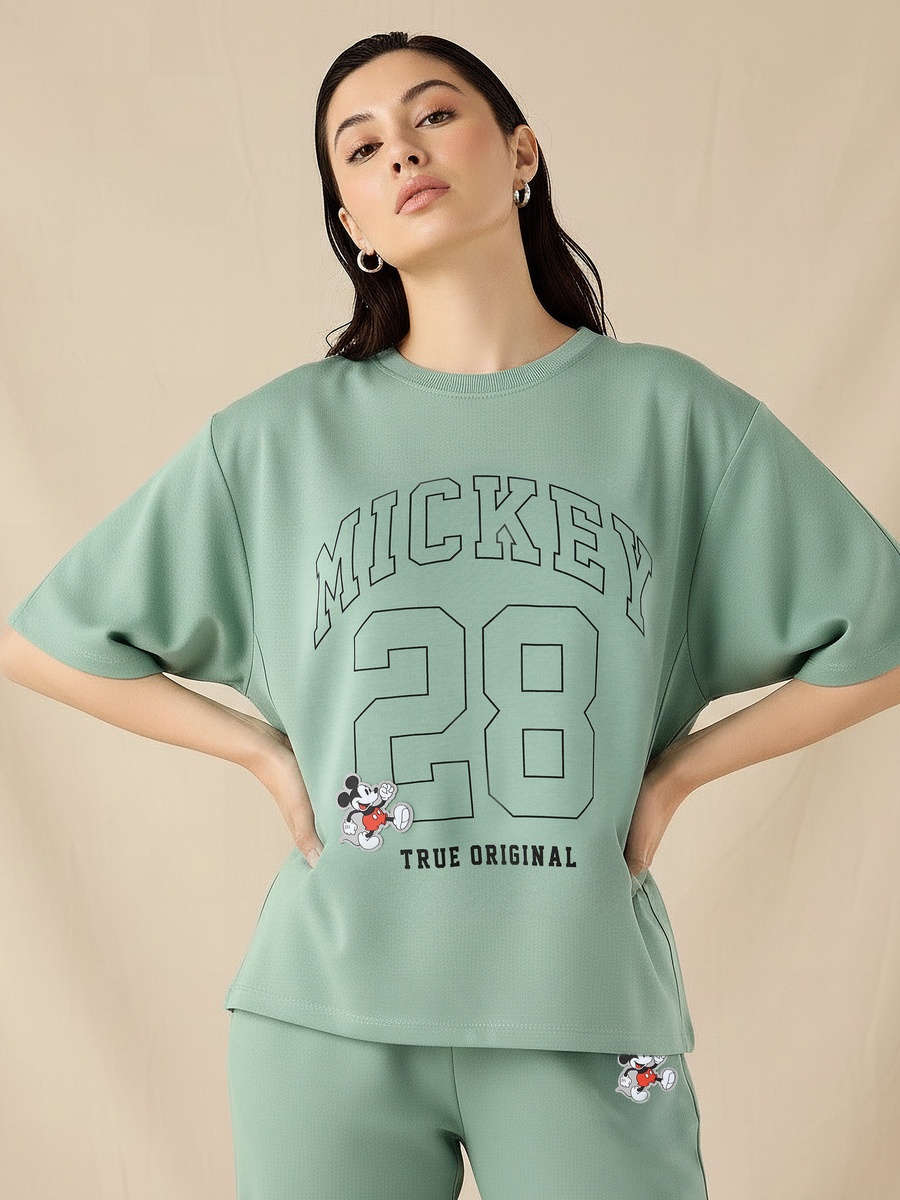 T-Shirt with Mickey Mouse Print with Applique Detail