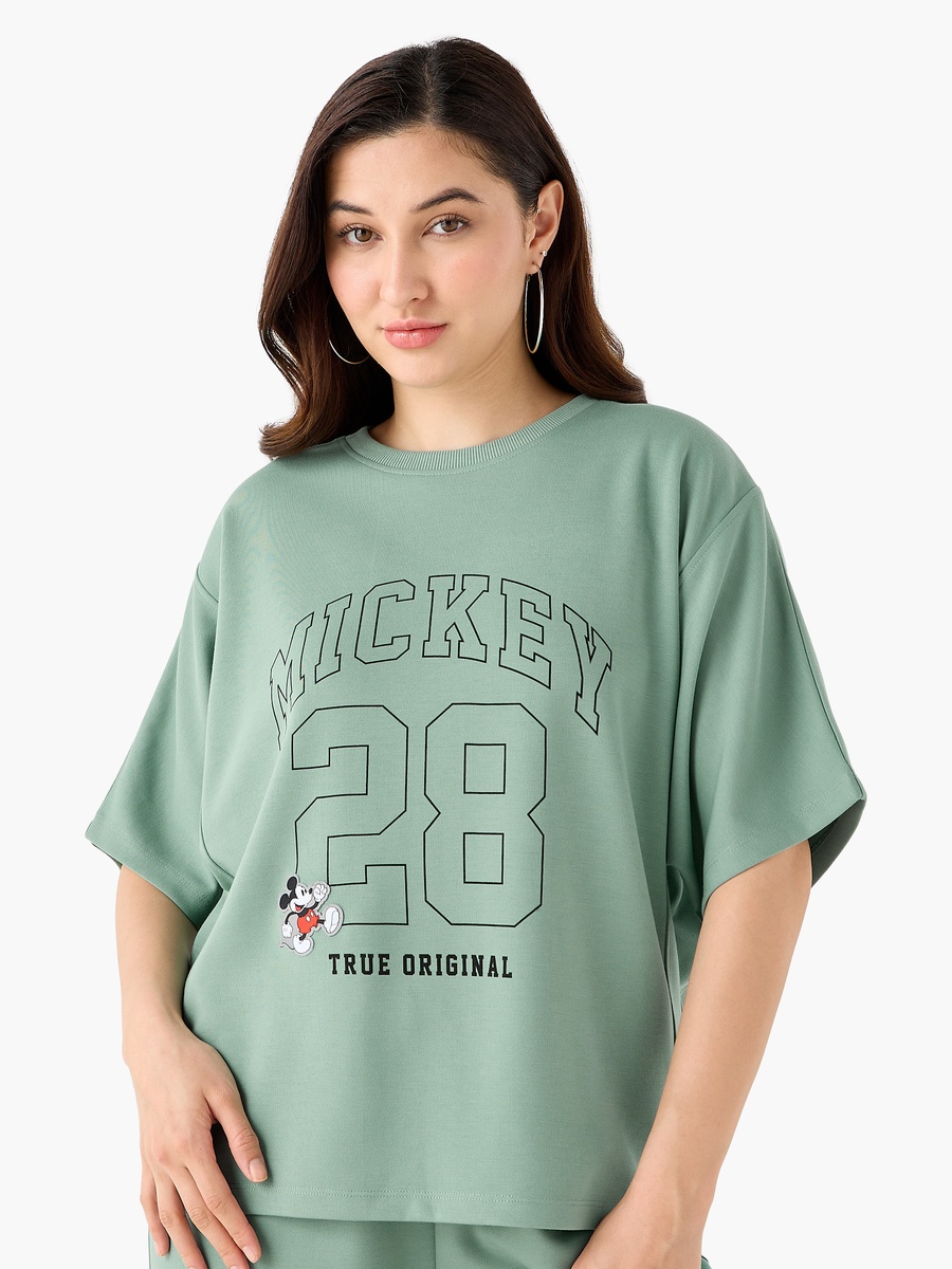 T-Shirt with Mickey Mouse Print with Applique Detail