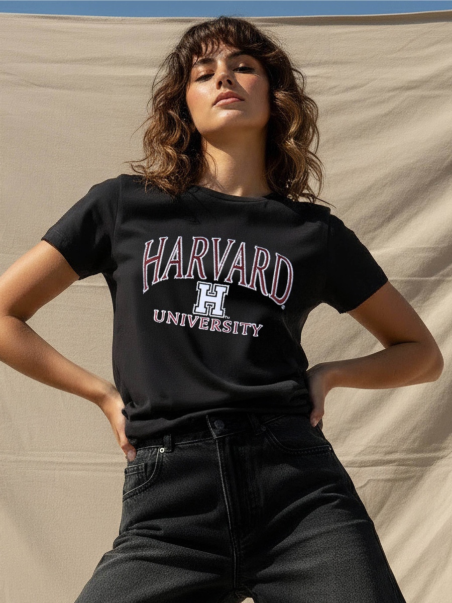 Cotton T-Shirt with Harvard University Embroidery