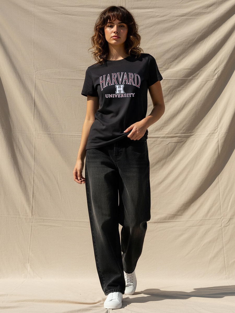 Cotton T-Shirt with Harvard University Embroidery