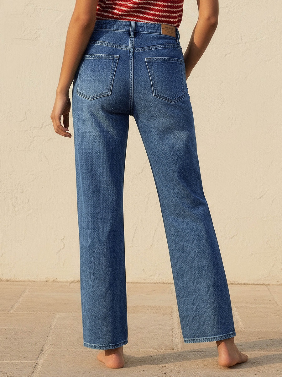 Straight Fit Mid Rise Jeans with Embellishments