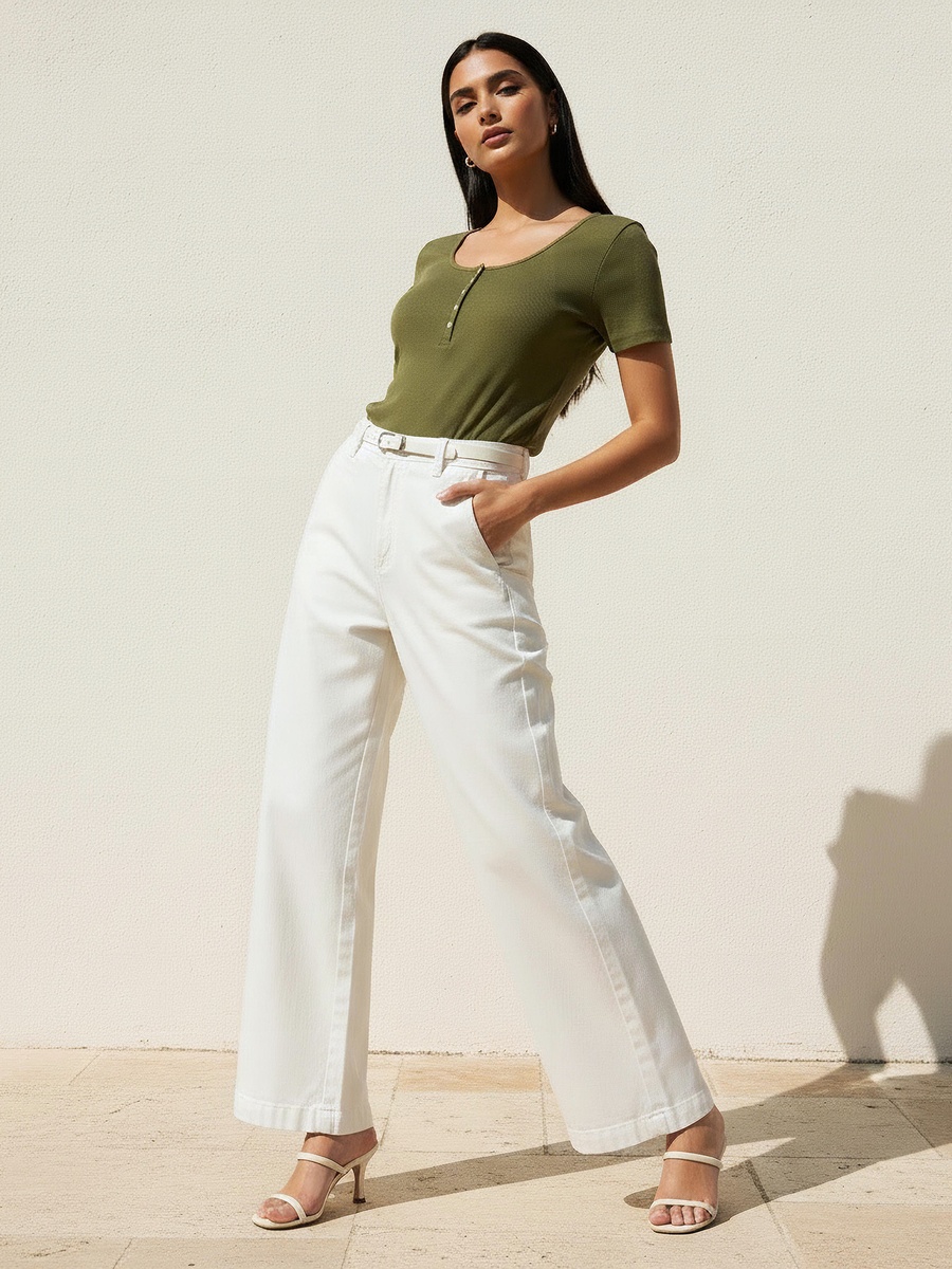 Straight Fit Cotton Mid-Rise Jeans with Belt