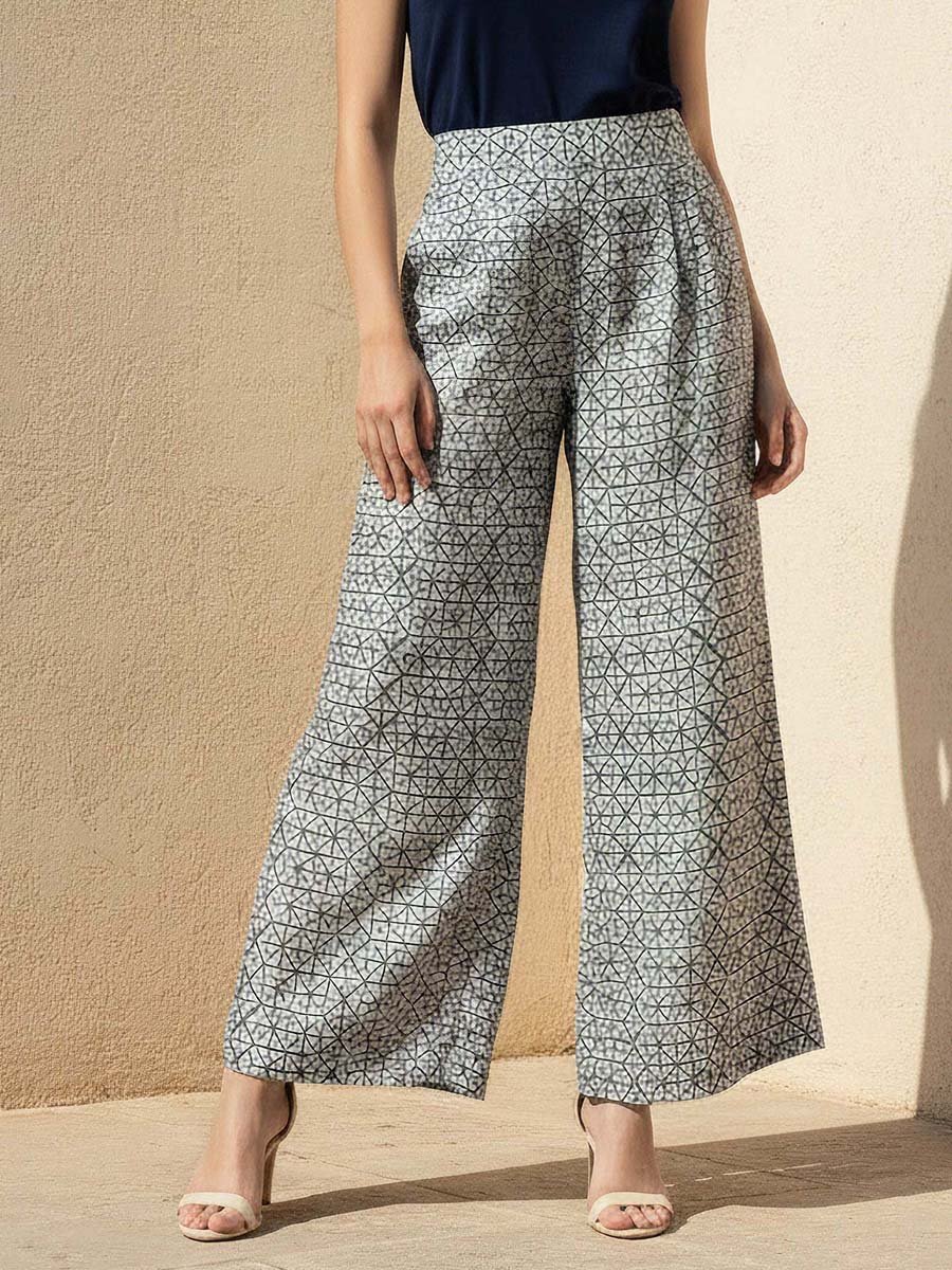 Semi-Elasticated Waist Printed Wide Leg Pants