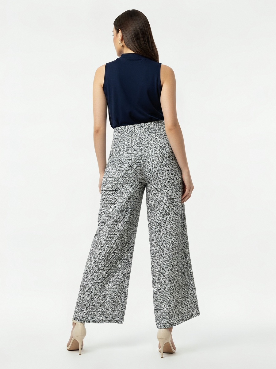 Semi-Elasticated Waist Printed Wide Leg Pants