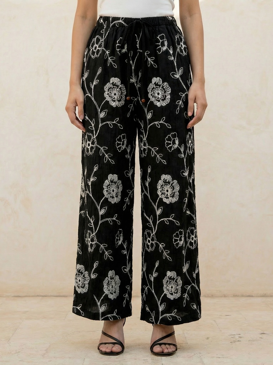 Drawstring Waist Embroidered Pants