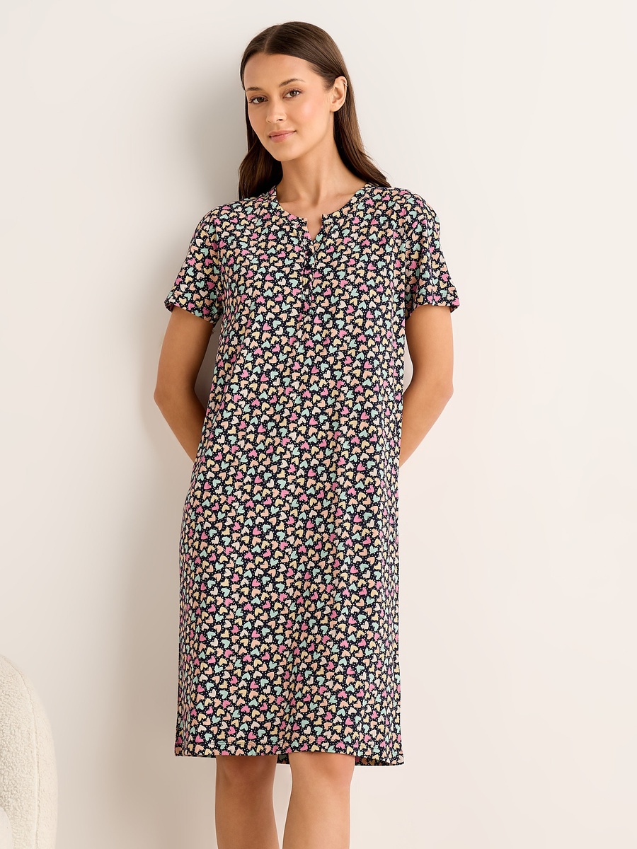 Heart Print Cotton Midi Night Dress with Short Sleeves For Default Category  at Bahrain | Styli
