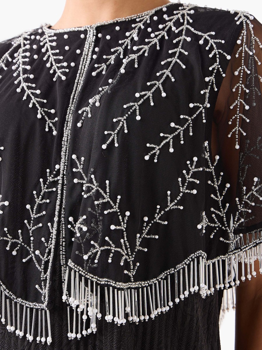 Cropped Vine Embroidered Fringe Cape