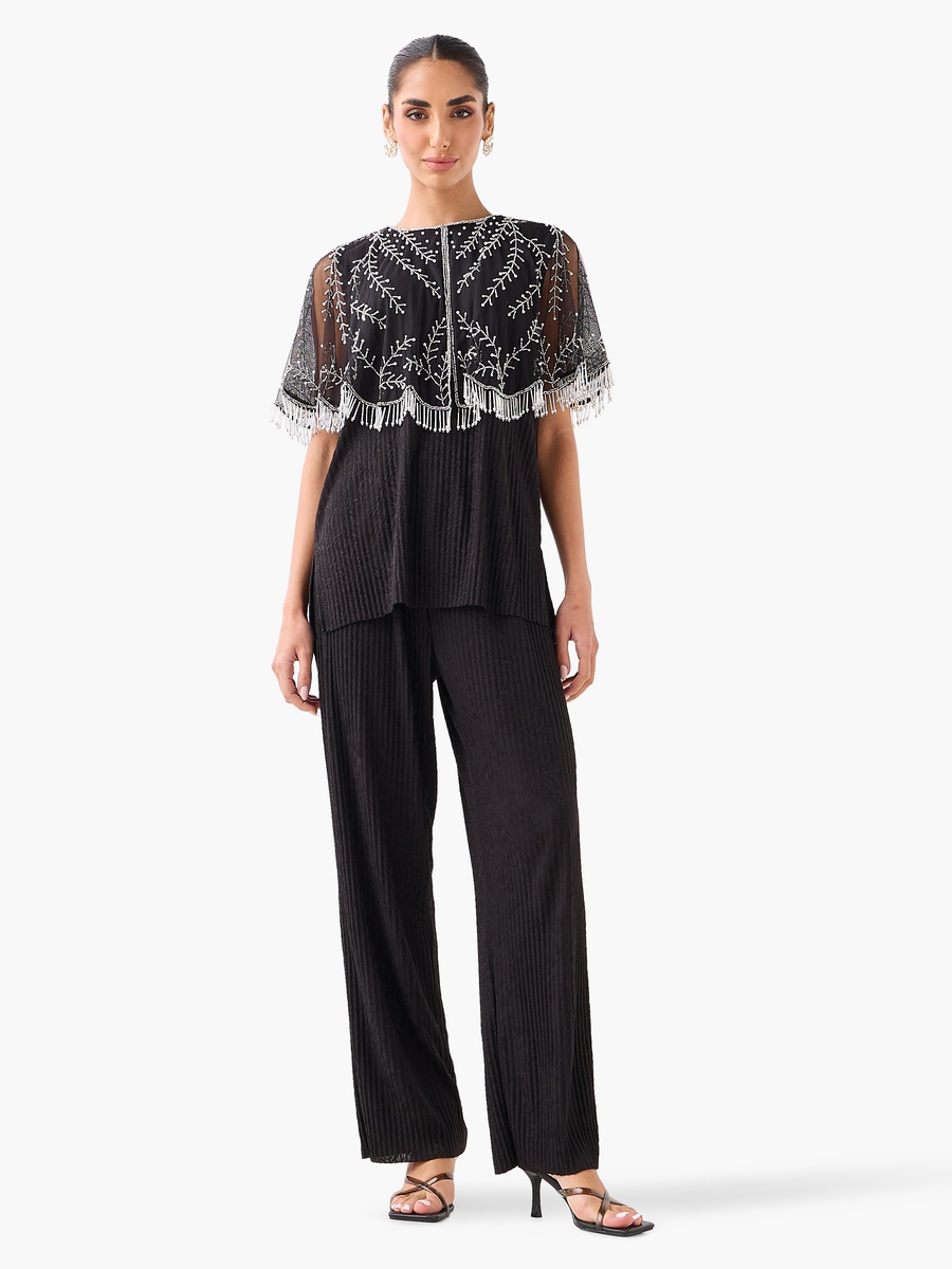 Cropped Vine Embroidered Fringe Cape
