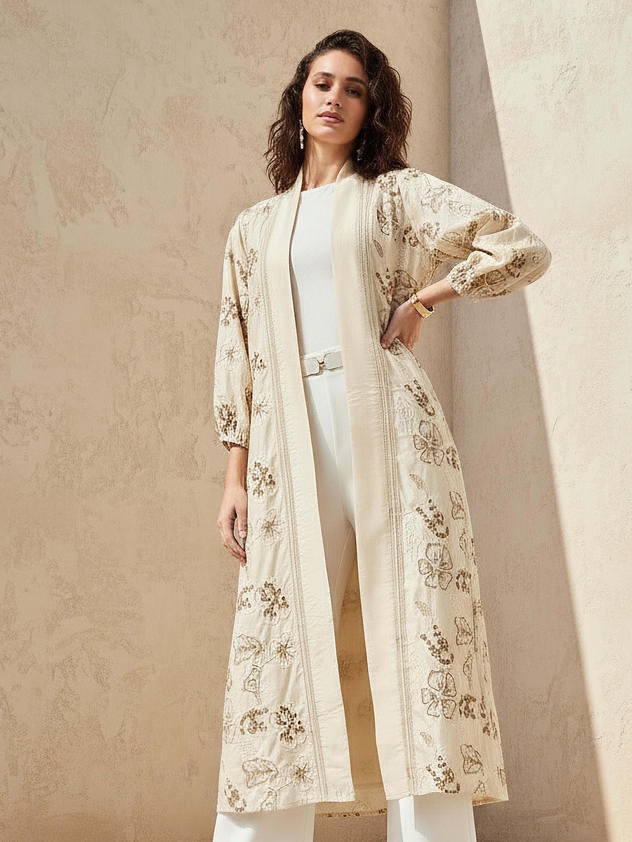 Kimono Shrug with Floral Embroidery