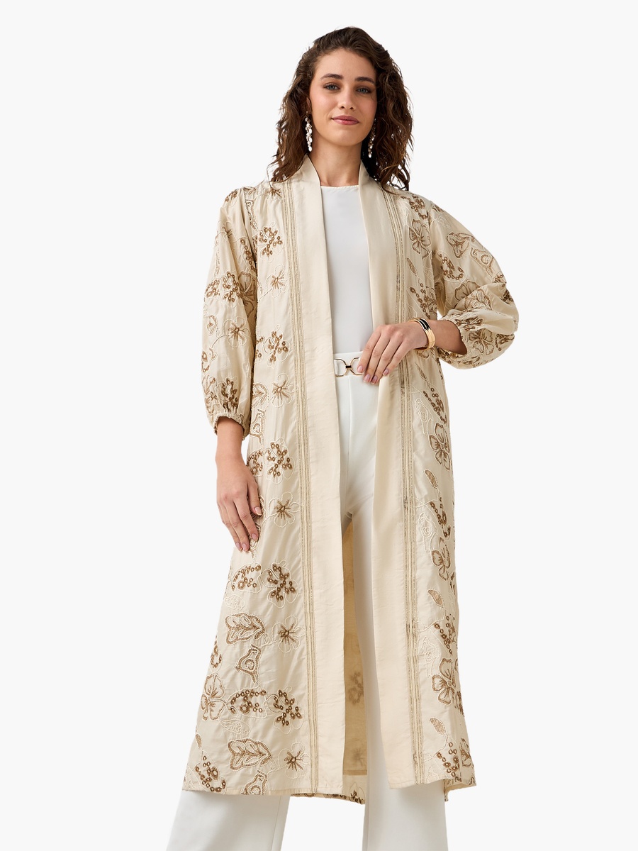 Kimono Shrug with Floral Embroidery