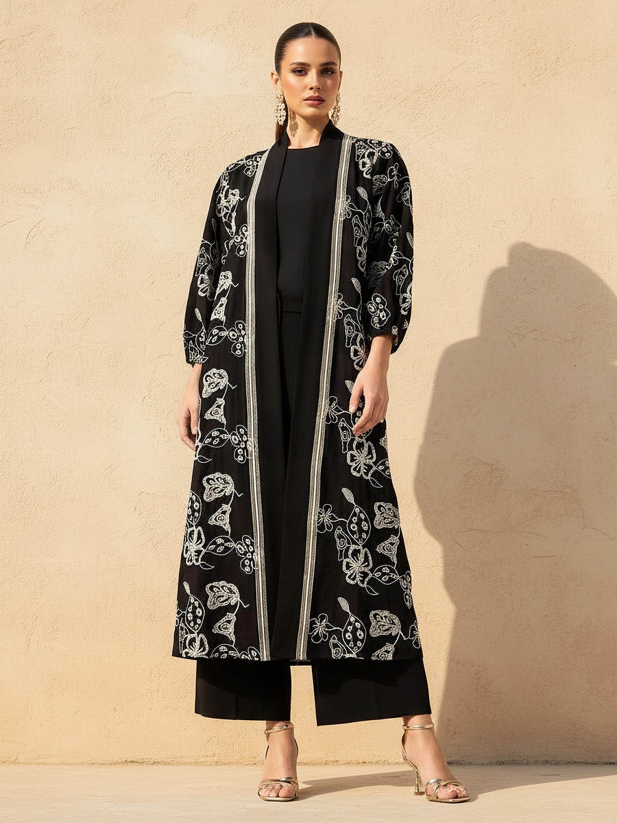 Kimono Shrug with Floral Embroidery