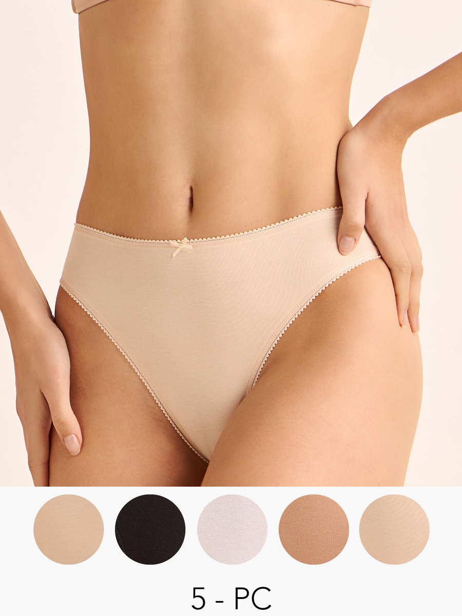 Set of 5 - Bikini Briefs with Lace Trim
