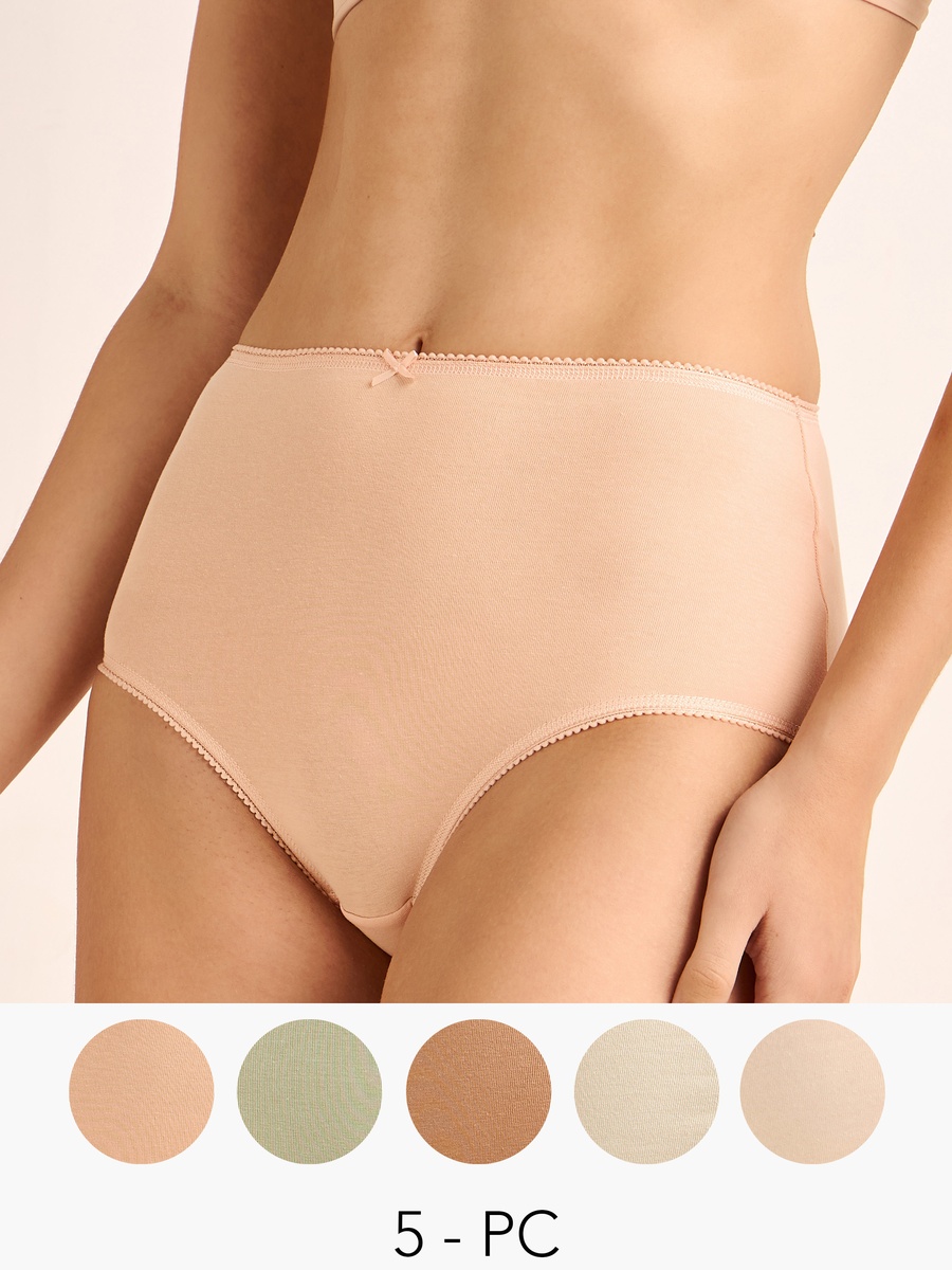 Set of 5 - High-Waist Full Briefs with Lace Trim