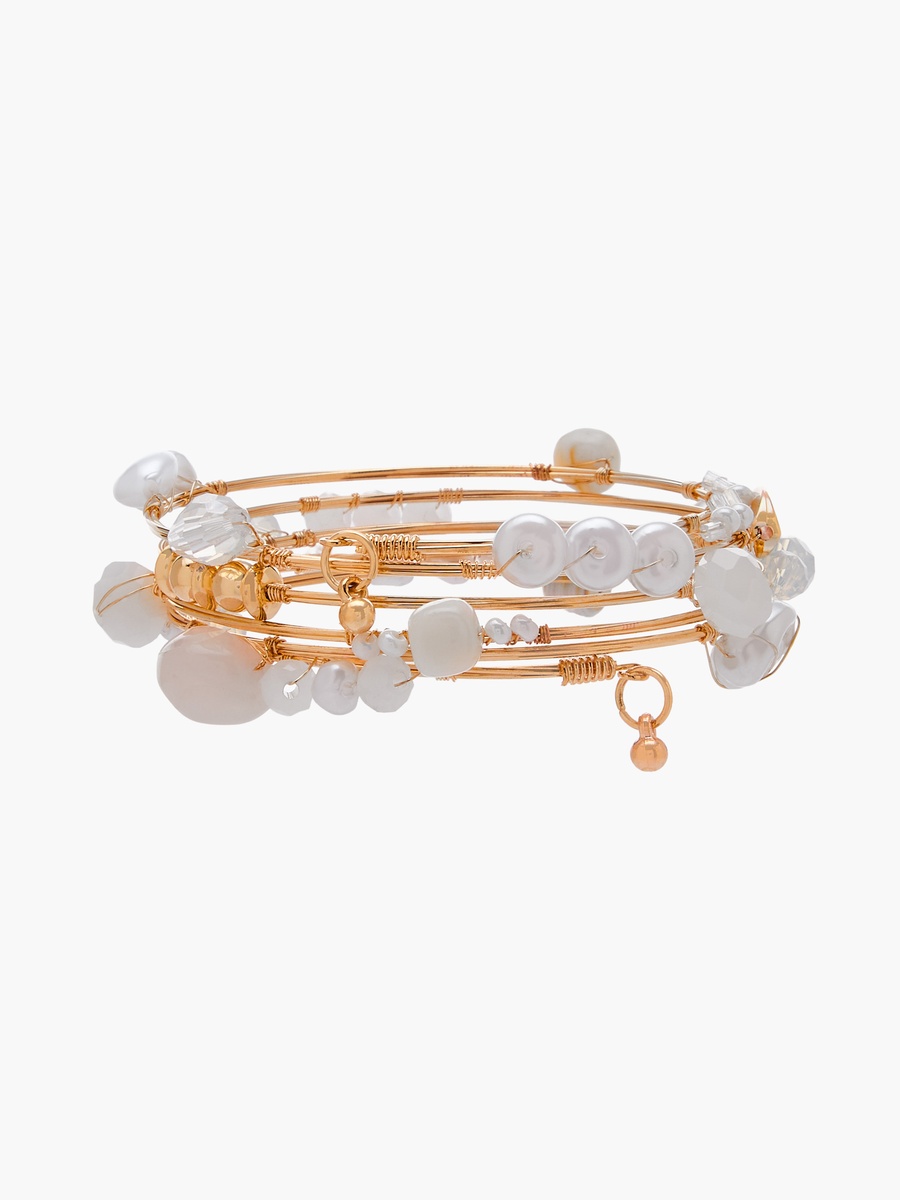 Gold Tone Pearl Beaded Coil Bracelet