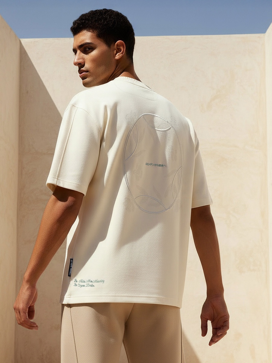 Men Regular Fit Crew Neck Short Sleeves Embroidered T-Shirt