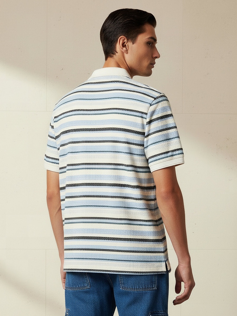 Men Regular Fit Collared Short Sleeves Striped Polo T-Shirt