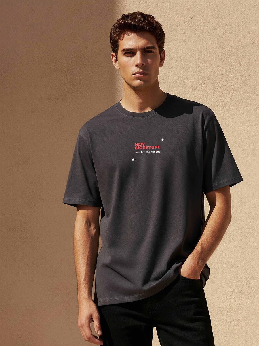 Men Regular Fit Crew Neck Short Sleeves Printed T-Shirt