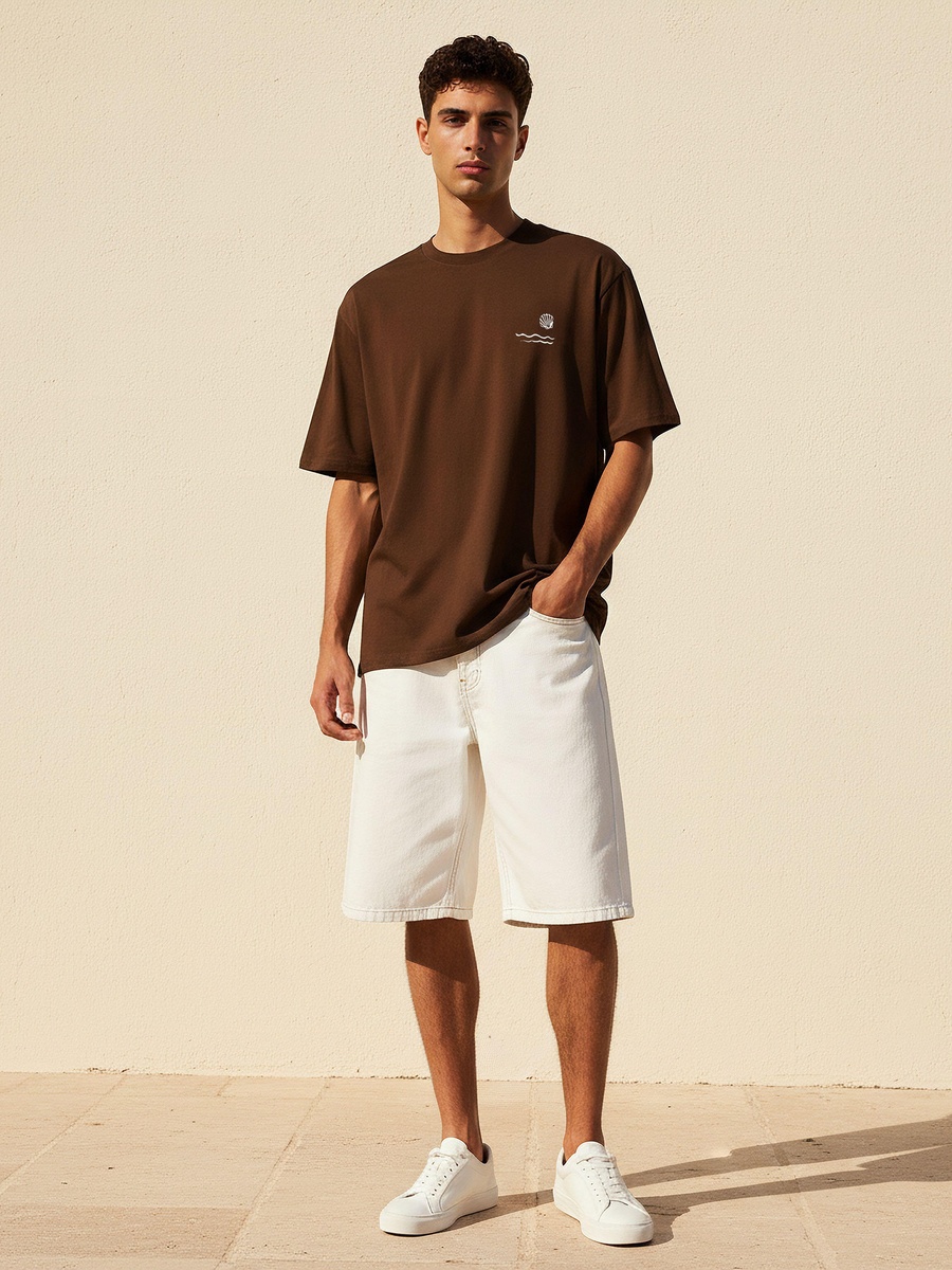 Men Regular Fit Crew Neck Short Sleeves Coastal Print T-Shirt