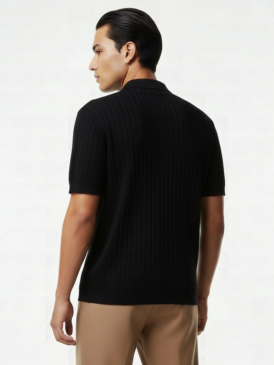 Men Short Sleeves Ribbed Polo T-Shirt