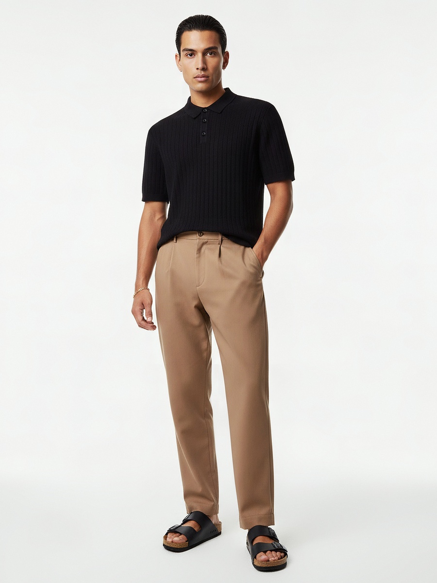 Men Short Sleeves Ribbed Polo T-Shirt