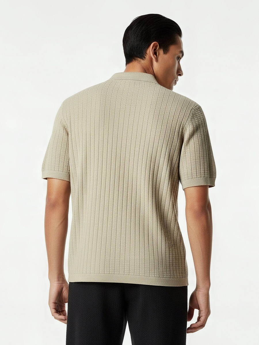 Men Short Sleeves Ribbed Polo T-Shirt