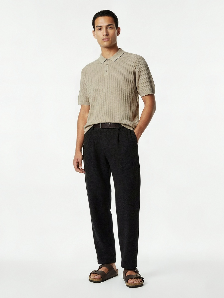 Men Short Sleeves Ribbed Polo T-Shirt