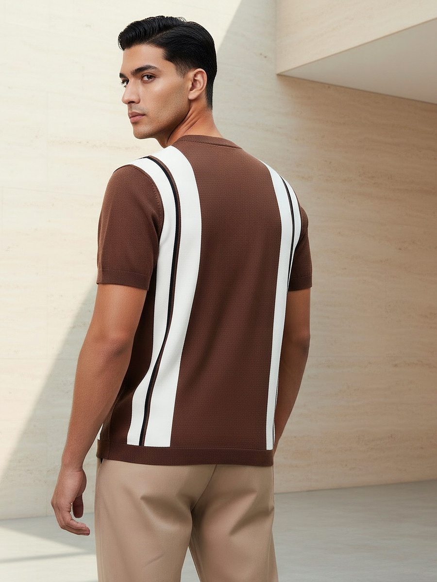 Men Regular Fit Crew Neck Short Sleeves Striped T-Shirt