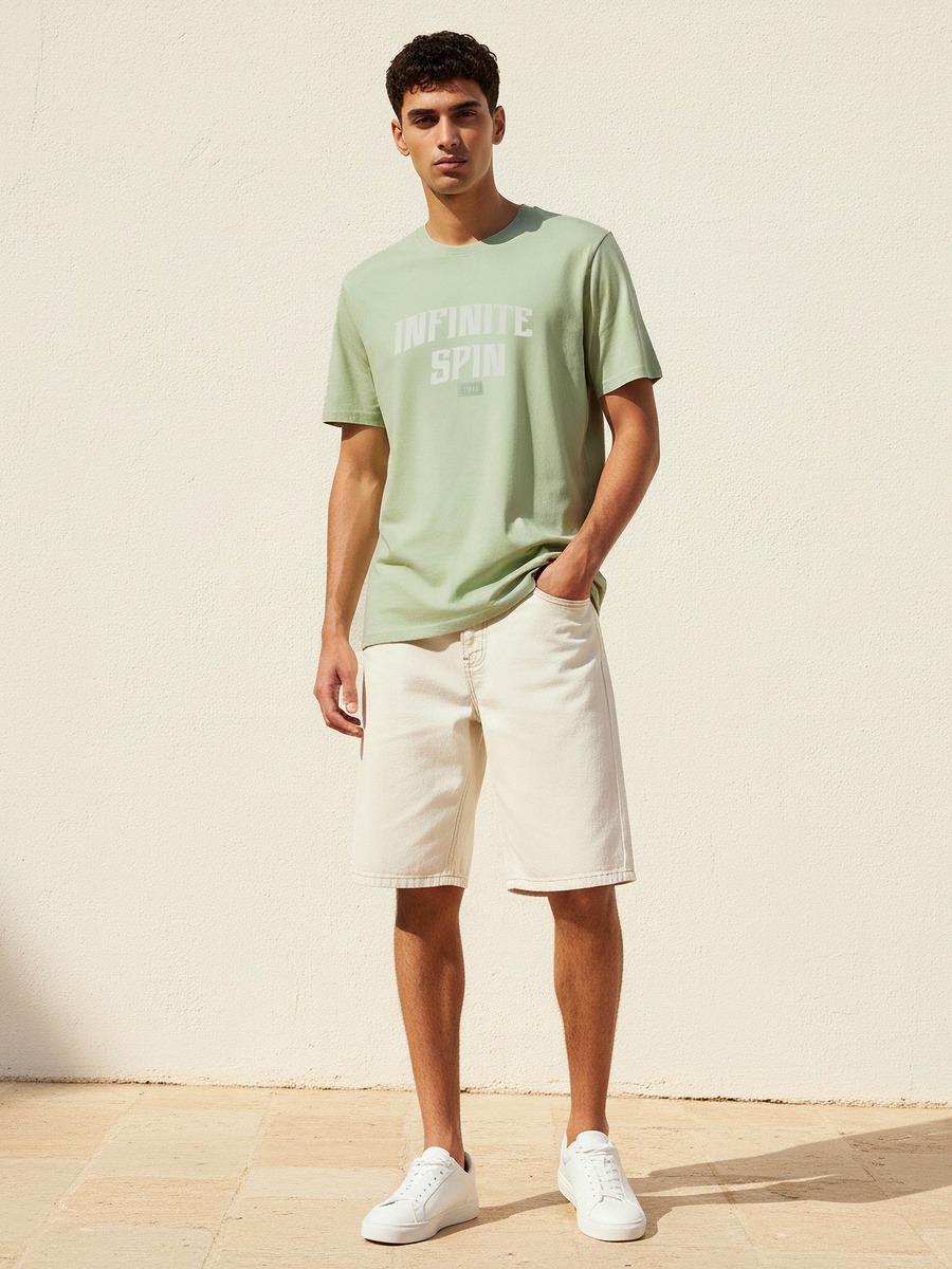 Men Slim Fit Crew Neck Short Sleeve Printed T-Shirt